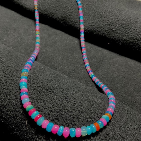 Ethiopian Fire Opal Multicolor Welo Bead Gemstone Necklace 45 Carats - Picture 1 of 9
